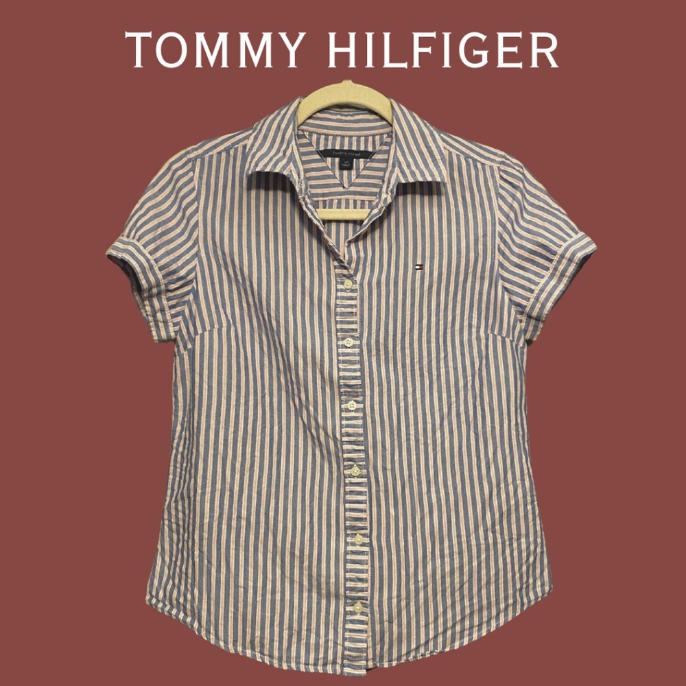 Tommy Hilfiger Womens Cotton Button Up Stripe Blouse